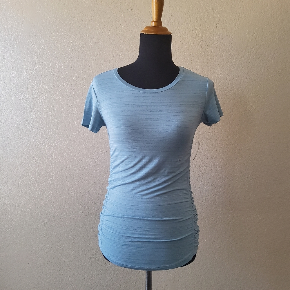 Eddie Bauer Active Trail Light Ruched Short Sleeve Top XS Blue